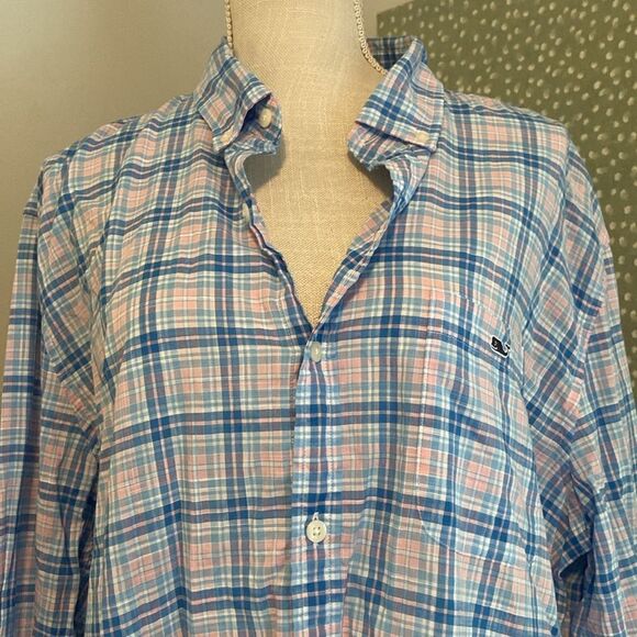 Vineyard Vines Blue & Pink Plaid Slim Fit Tucker Shirt Size XL - Picture 2 of 7
